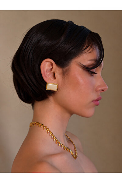 shop Noir Gold Cream & Bone Rectangular Earrings