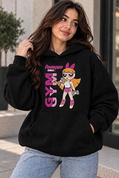 PENTHİLUS Kadın Oversize Çizgi Karakter Baskılı Kapüşonlu Sweatshirt Kanguru ...