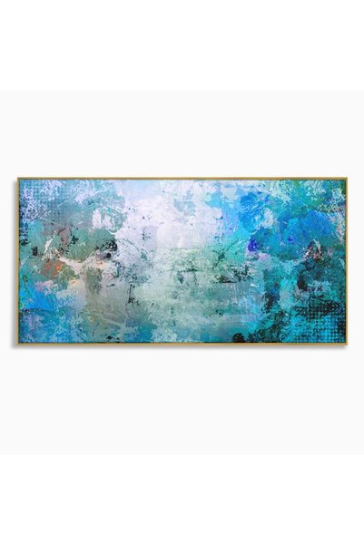 Luxcanva Tablou Canvas Colorful Blue 120x60 cm cu Rama Auriu Abstract BabyBlu...