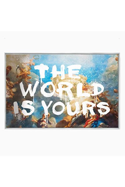 Luxcanva Tablou Canvas The World Is Yours 150x100 cm cu Rama Argintiu Motivat...