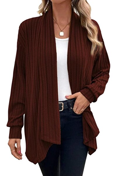 Dotail Women's Long Cardigan, Size L, Knitted, Ribbed Texture, Polyester and ...