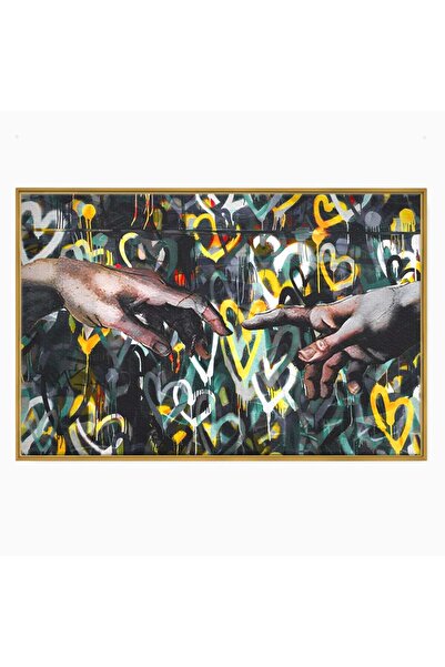 Luxcanva Tablou Canvas 2Hands Love 60x40 cm cu Rama Auriu Decorativ Dormitor ...