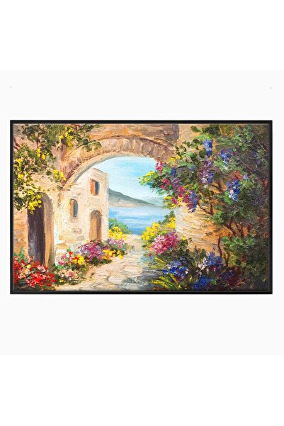 Luxcanva Tablou Canvas Arcada Cu Flori 60x40 cm cu Rama Negru Decorativ Dormi...