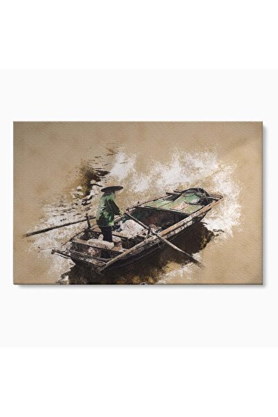 Luxcanva Tablou Canvas Pescarul 70x50 cm pe Sasiu Lemn Living Barca Lac