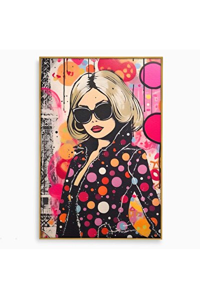 Luxcanva Tablou Canvas Cool Girl 100x150 cm cu Rama Auriu Fata Roz Ochelari D...