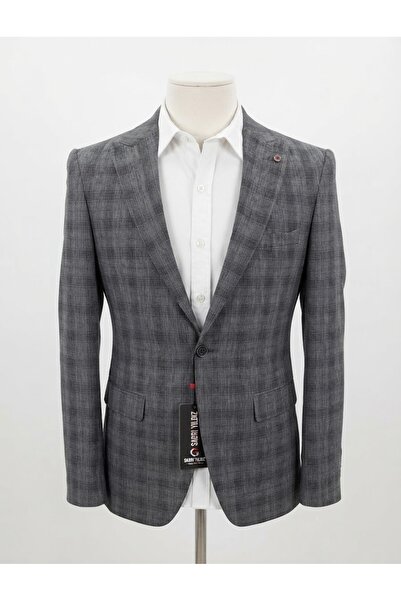 SABRİ ZENGİN Men's Slim Fit Plaid Patterned Blazer Single Button Jacket