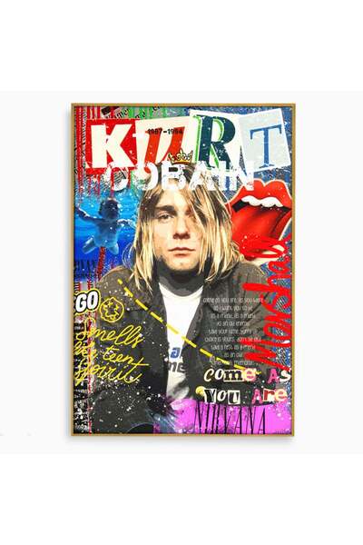 Luxcanva Tablou Canvas Kurt Donald Cobain 40x60 cm cu Rama Auriu Decorativ Ca...