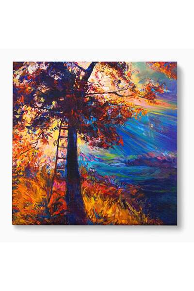 Luxcanva Tablou Canvas Copac La Rasarit 50x50 cm pe Sasiu Lemn Living Scara F...