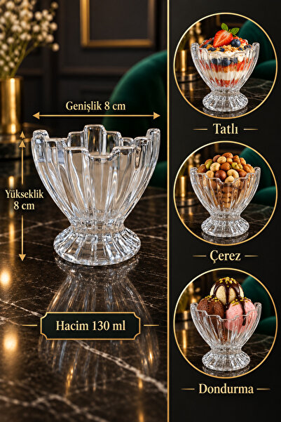 Gülümseten Avm 6’lı Ayaklı Cam Sunumluk Kase 130 ml – Tatlı, Dondurma ve Çere...