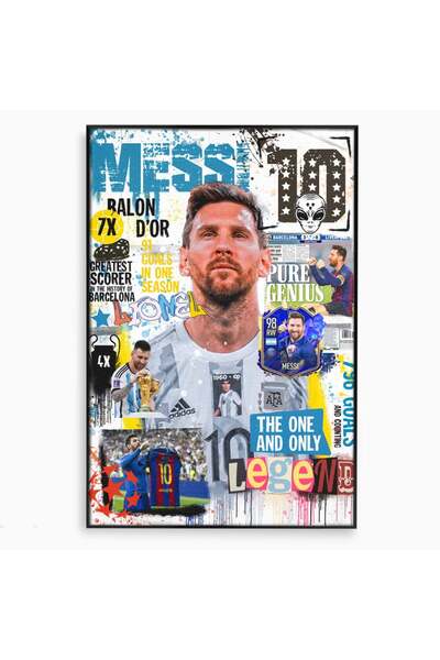 Luxcanva Tablou Canvas Lionel Messi 150x100 cm cu Rama Negru Decorativ Sport ...