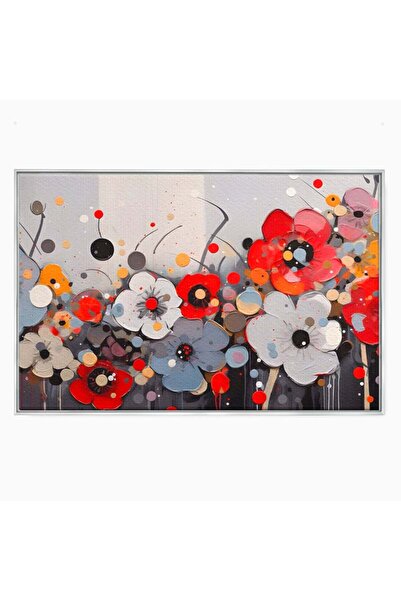 Luxcanva Tablou Canvas Pictura Florala 70x50 cm cu Rama Argintiu Galerie Pale...
