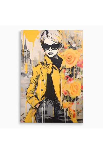 Luxcanva Tablou Canvas Yellow Style 100x150 cm pe Sasiu Lemn Dressing Femeie ...