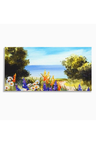 Luxcanva Tablou Canvas Flori Violet 140x70 cm pe Sasiu Lemn Peisaj Flori Albe...