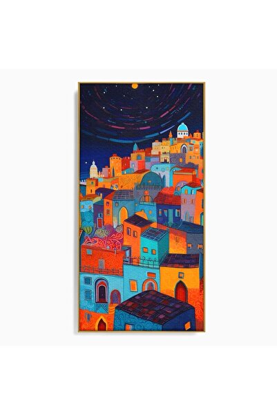 Luxcanva Tablou Canvas Oras Suspendat 70x140 cm cu Rama Auriu Room Cladiri Luna