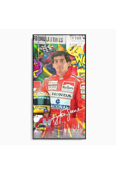 Luxcanva Tablou Canvas Ayrton Senna cm cu Rama Negru Decorativ Pilot Curse Fo...