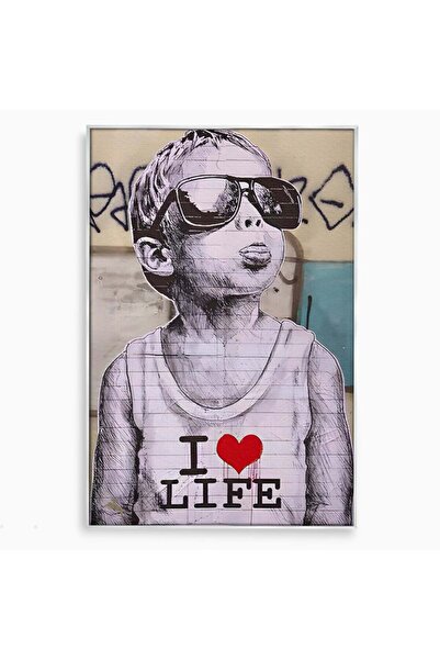 Luxcanva Tablou Canvas I Love Life 100x150 cm cu Rama Argintiu Dormitor Copil...