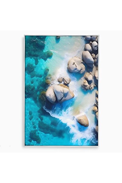 Luxcanva Tablou Canvas Sea Stone 80x120 cm cu Rama Argintiu Room Pietre Stanci