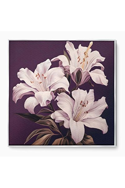 Luxcanva Tablou Canvas 3 Crini Albi 100x100 cm cu Rama Argintiu Living Flori ...