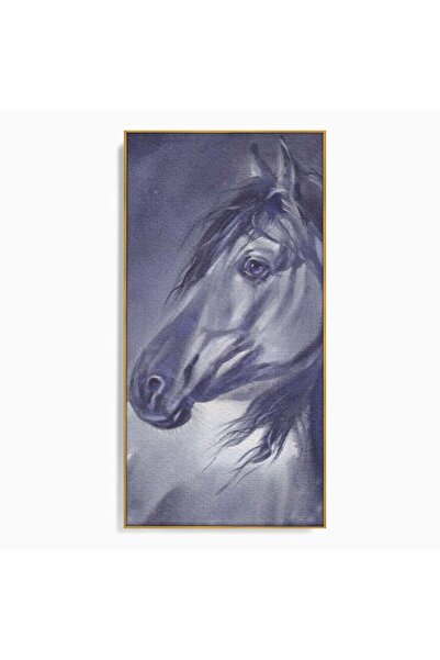 Luxcanva Tablou Canvas Calul Gri 60x120 cm cu Rama Auriu Living Animal Portret