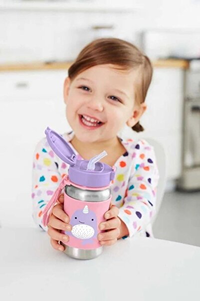 Skip Hop PASLANMAZ ÇELİK NARWHAL PİPETLİ SULUK 350ML Pembe