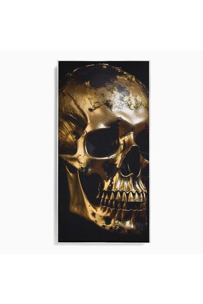 Luxcanva Tablou Canvas Craniul Auriu 50x100 cm cu Rama Argintiu Auriu Decorat...
