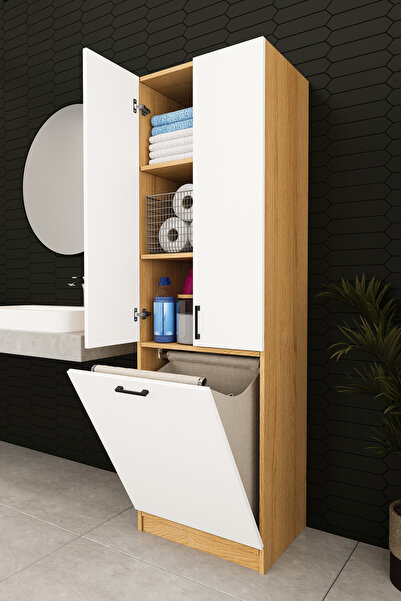 asratrend Modern Çamaşır Sepetli Çok Amaçlı Banyo Dolabı %100 MDF Banyo Düzen...