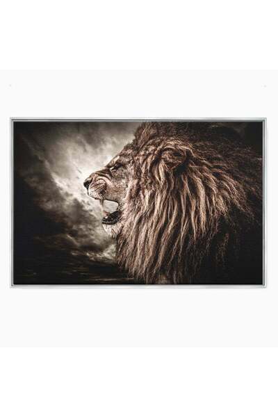 Luxcanva Tablou Canvas Leading Lion 120x80 cm cu Rama Argintiu Living Leu Lider