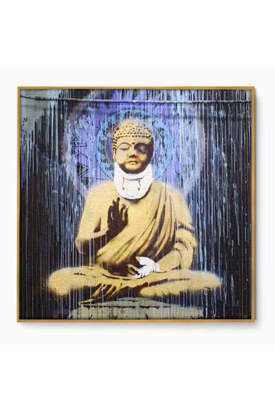 Luxcanva Tablou Canvas Zen 70x70 cm cu Rama Auriu Room Statuie Amuleta