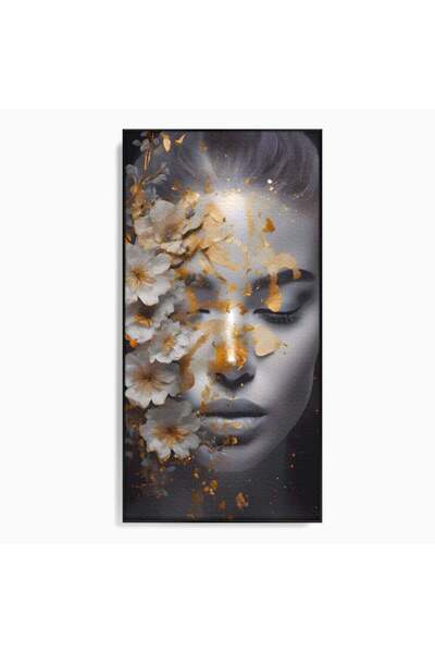 Luxcanva Tablou Canvas Face With Flowers 50x100 cm cu Rama Negru Dormitor Fem...