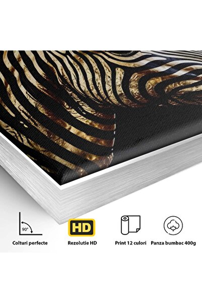 Luxcanva Tablou Canvas Zebra Aurie 100x100 cm cu Rama Argintiu Room Animal Sa...