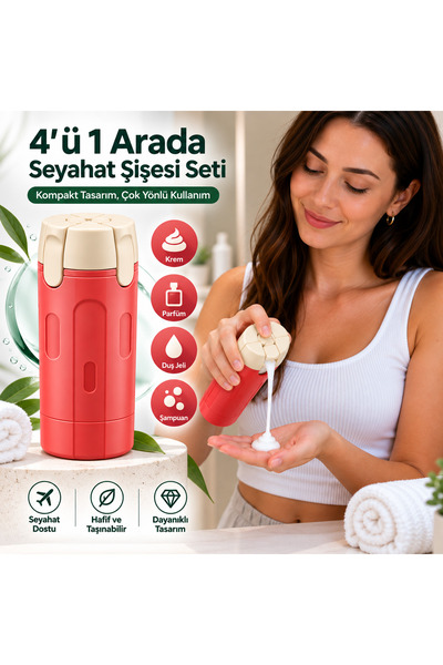 PİYATECH 4 Hazneli Seyahat Kiti - Makyaj Serum Diş Macunu Şampuan El Kremi Se...