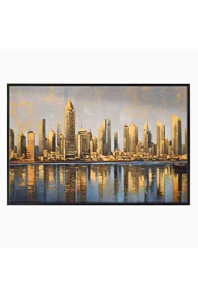 Luxcanva Tablou Canvas Oras In Oglinda 100x70 cm cu Rama Negru Living Cladiri...