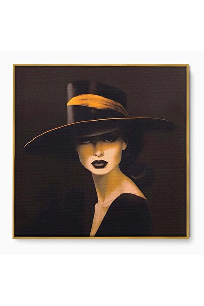 Luxcanva Tablou Canvas The Mysterious Lady 70x70 cm cu Rama Auriu Decorativ F...