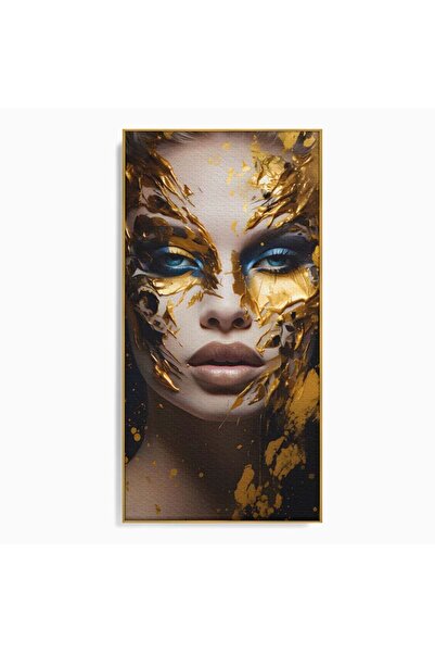 Luxcanva Tablou Canvas Gold Girl 60x120 cm cu Rama Auriu Living Room Femeie A...