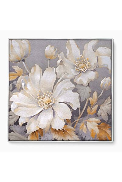 Luxcanva Tablou Canvas Vibratie Alba 50x50 cm cu Rama Argintiu Decorativ Livi...