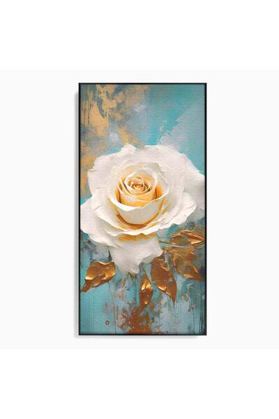 Luxcanva Tablou Canvas Trandafirul Alb 70x140 cm cu Rama Negru Room Floare Pl...