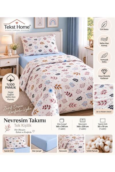 Tek Kişilik Nevresim Takımı %100 Pamuk 160x220 cm Çarşaflı 3 Parça