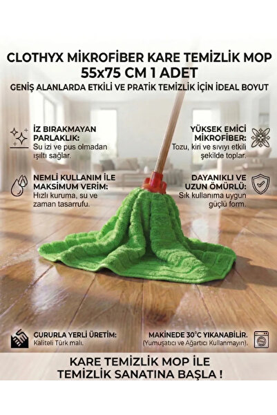 Mikrofiber Kare Temizlik Mop 55*75 CM 1 Adet | Yeşil