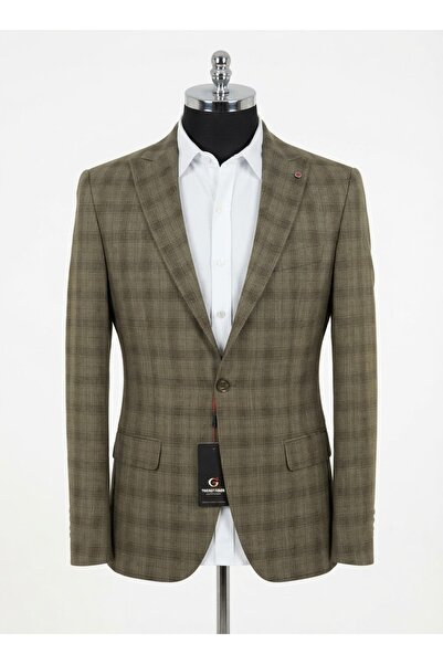 SABRİ ZENGİN Men's Slim Fit Plaid Patterned Blazer Single Button Jacket