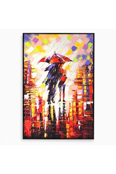 Luxcanva Tablou Canvas Indragostiti In Ploaie 70x100 cm cu Rama Negru Cuplu I...