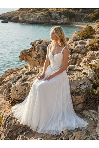 EVET couture Kadın Beyaz Söz Nişan Abiye elbise - İsteme Nikah - Zarif Özel G...