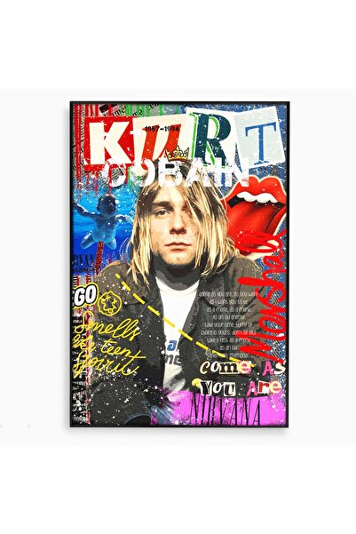 Luxcanva Tablou Canvas Kurt Donald Cobain 70x100 cm cu Rama Negru Decorativ C...