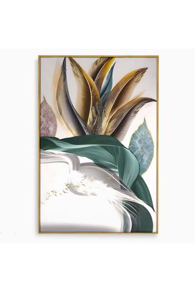 Luxcanva Tablou Canvas Green Leaf 80x120 cm cu Rama Auriu Decorativ Dormitor ...