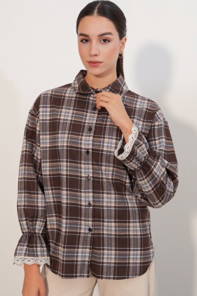 Bigdart Women's Tulle Detailed Lumberjack Shirt 20410 - Brown