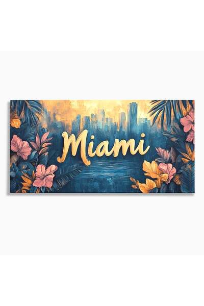 Luxcanva Tablou Canvas Miami 140x70 cm pe Sasiu Lemn Orasul Soarelui Tropical...