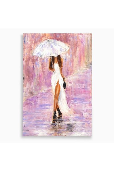 Luxcanva Tablou Canvas Femeia cu Umbrela Alba 50x70 cm pe Sasiu Lemn Feminita...