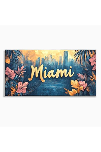 Luxcanva Tablou Canvas Miami 120x60 cm cu Rama Argintiu Orasul Soarelui Tropi...