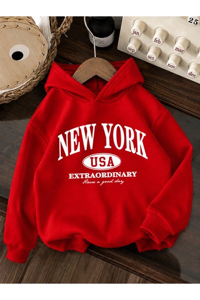 VODEXA Unisex Children's Hooded Sweatshirt Printed 3-Yarn Hooded Sweatshirt -