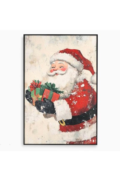 Luxcanva Tablou Canvas Mos Craciun si Darurile Copiilor 100x150 cm cu Rama Ne...