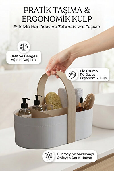 Jüjü Design Taşıma Kulplu 3 Bölmeli Çok Amaçlı Organizer Sepet Beyaz Banyo Mu...